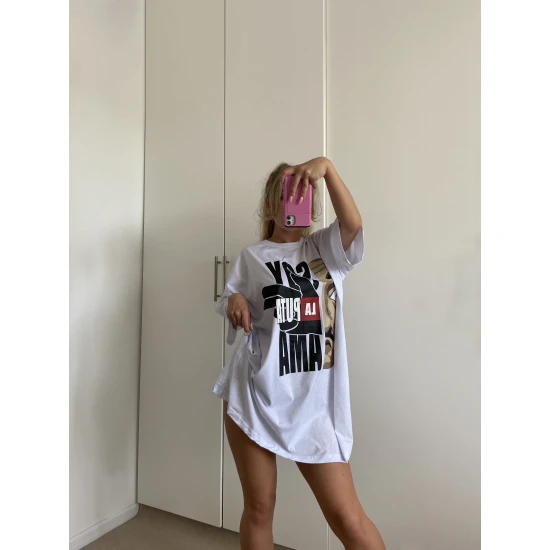 Moteriški oversize balti marškinėliai The Boss PK4445 Premium