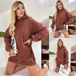 Moteriška tamsiai ruda tunika su gobtuvu Narol