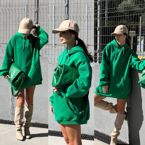 Moteriška tamsiai žalia tunika su gobtuvu Narol PK4017