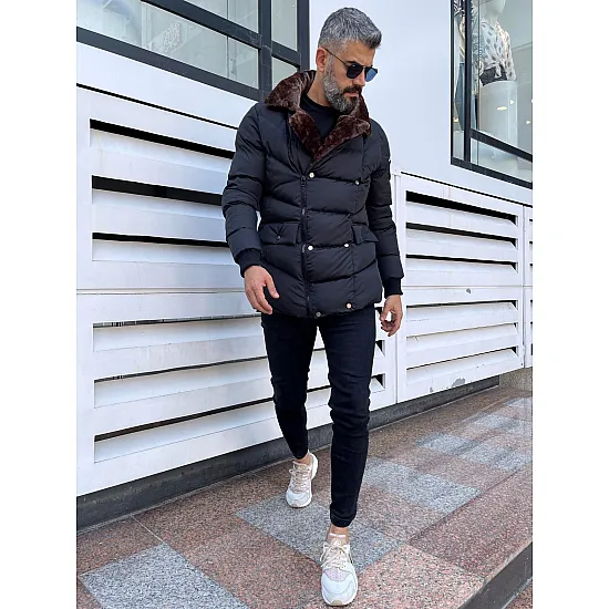 Juoda vyriška striukė su rudu kailiu Roni PK6997 Premium