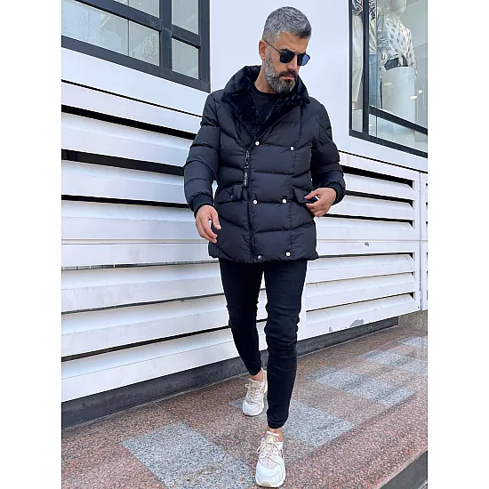 Juoda vyriška striukė su juodu kailiu Roni PK6997 Premium
