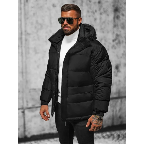 Juoda vyriška dygsniuota žieminė striukė Poker JS/31M5008