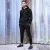 Black hooded zip-up tracksuit for men