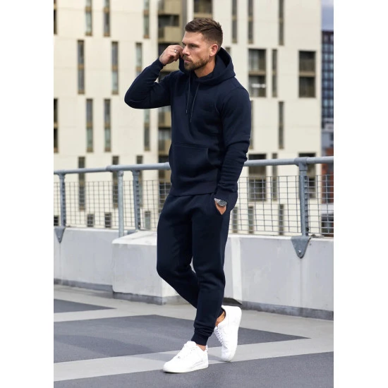 Tamsiai mėlynas sportinis komplektas su gobtuvu vyrams PK3030