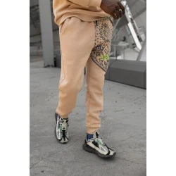 Smėlio spalvos su juodomis detalėmis vyriškos sportinės kelnės Soly