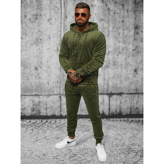 Tamsiai žalias vyriškas veliūrinis komplektas Silk Sportiniai kostiumai Premium