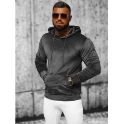 Vyriškas tamsiai pilkas veliūrinis megztinis su gobtuvu