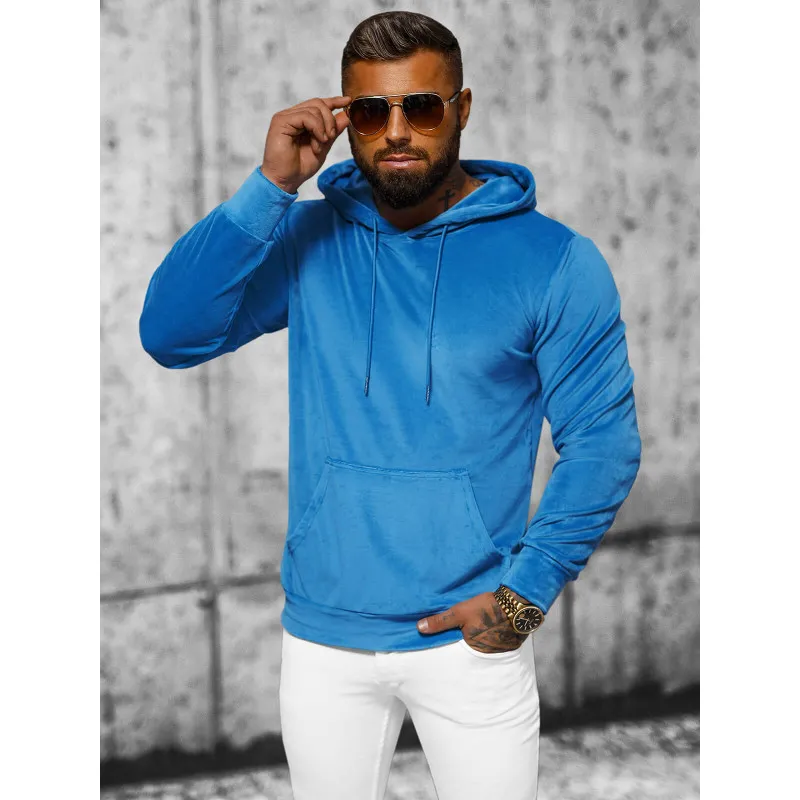 MEN'S BLUE VELOUR HOODED JUMPER JS/8B1170/3