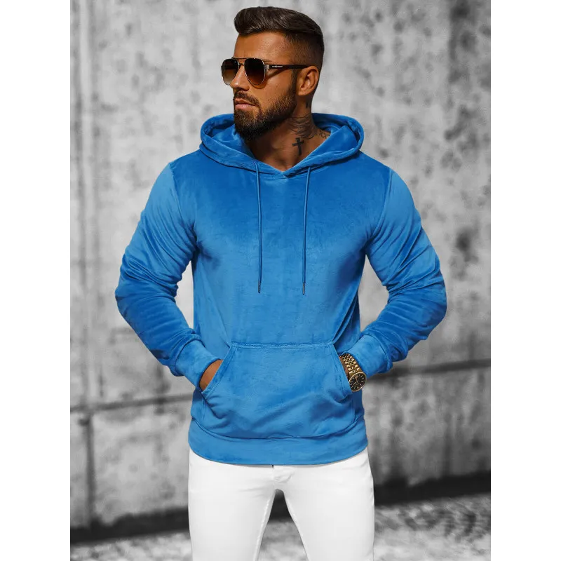 MEN'S BLUE VELOUR HOODED JUMPER JS/8B1170/3