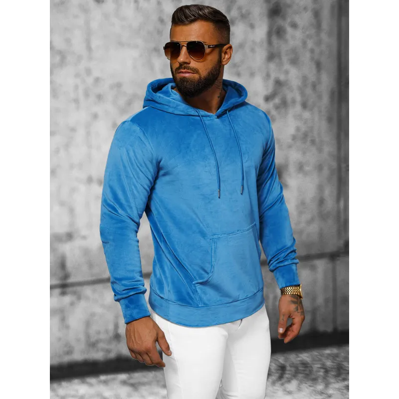 MEN'S BLUE VELOUR HOODED JUMPER JS/8B1170/3