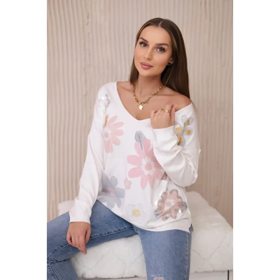 Moteriška balta palaidinė su spalvingomis gėlėmis Spring 27628