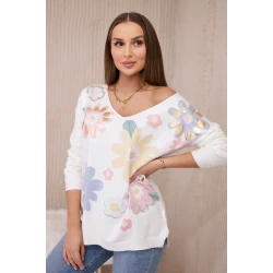 Moteriška balta palaidinė su spalvingomis gėlėmis Spring