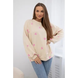 Moteriškas smėlio spalvos džemperis su širdelėmis Heart