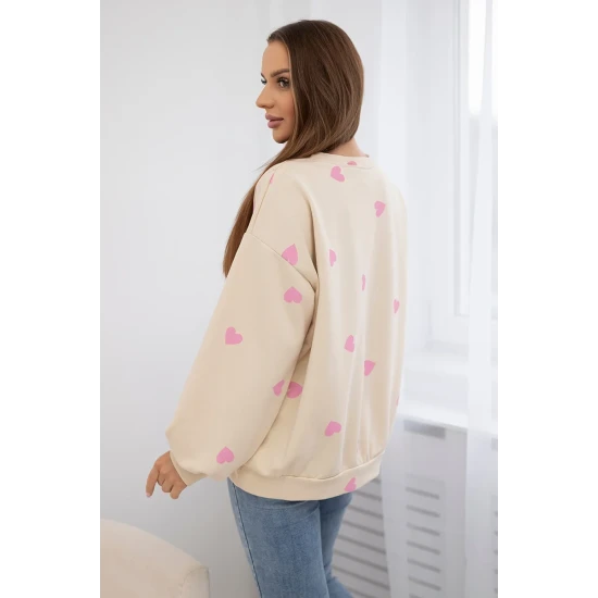 Moteriškas smėlio spalvos džemperis su širdelėmis Heart 27753