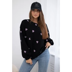 Moteriškas juodas džemperis su širdelėmis Heart