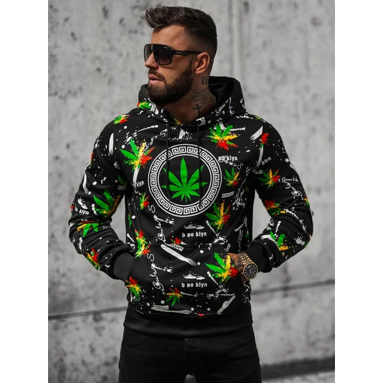 Vyriškas juodas džemperis su įvairiaspalve spauda Kanna O/B267