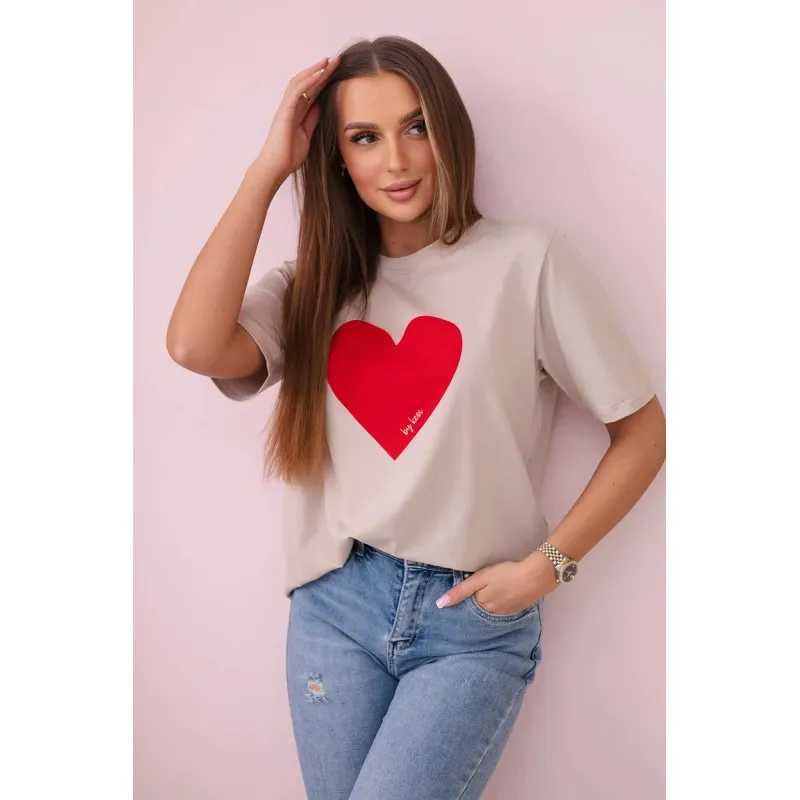 Moteriški smėlinės spalvos marškinėliai Madame 28447