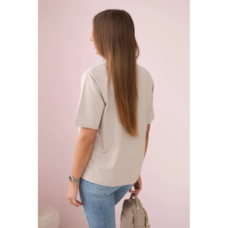 Moteriški smėlinės spalvos marškinėliai Madame 28447