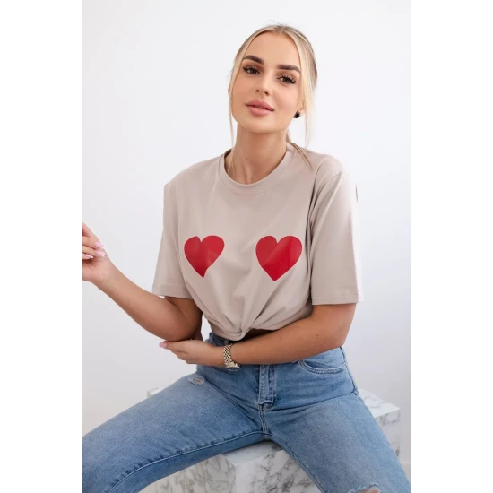Moteriški smėlinės spalvos marškinėliai TwoHearts 28864