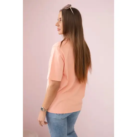 Moteriški persikinės spalvos marškinėliai Madame 28448