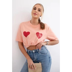 Moteriški persikinės spalvos marškinėliai TwoHearts