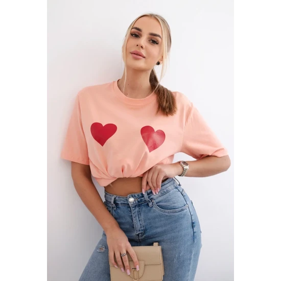 Moteriški persikinės spalvos marškinėliai TwoHearts 28866