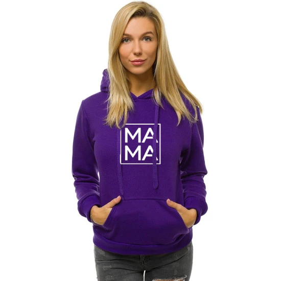 Moteriškas violetinis džemperis su juodu užrašu MAMA Džemperiai
