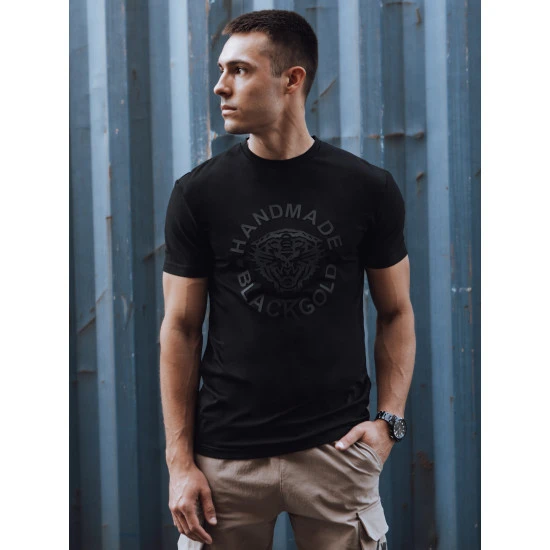 Juodi vyriški marškinėliai su spauda Handmade RX5582