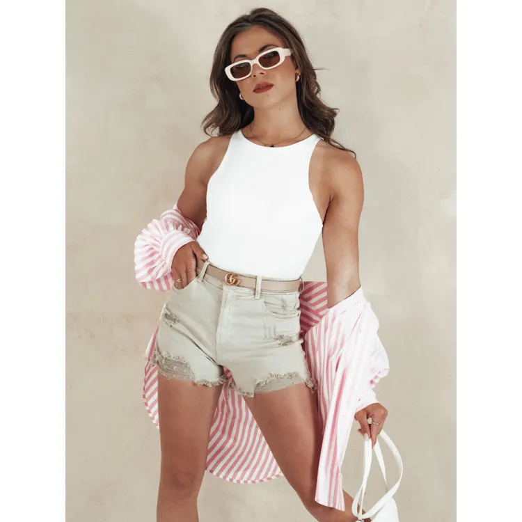 Moteriški smėlo spalvos džinsiniai šortai Popglam SY0399