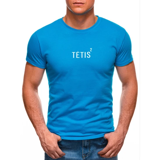 Vyriški ryškiai mėlyni marškinėliai Tėtis Kvadratu (baltas) PK1684