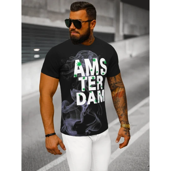 Juodi vyriški marškinėliai Amsterdam O/T128/3Z