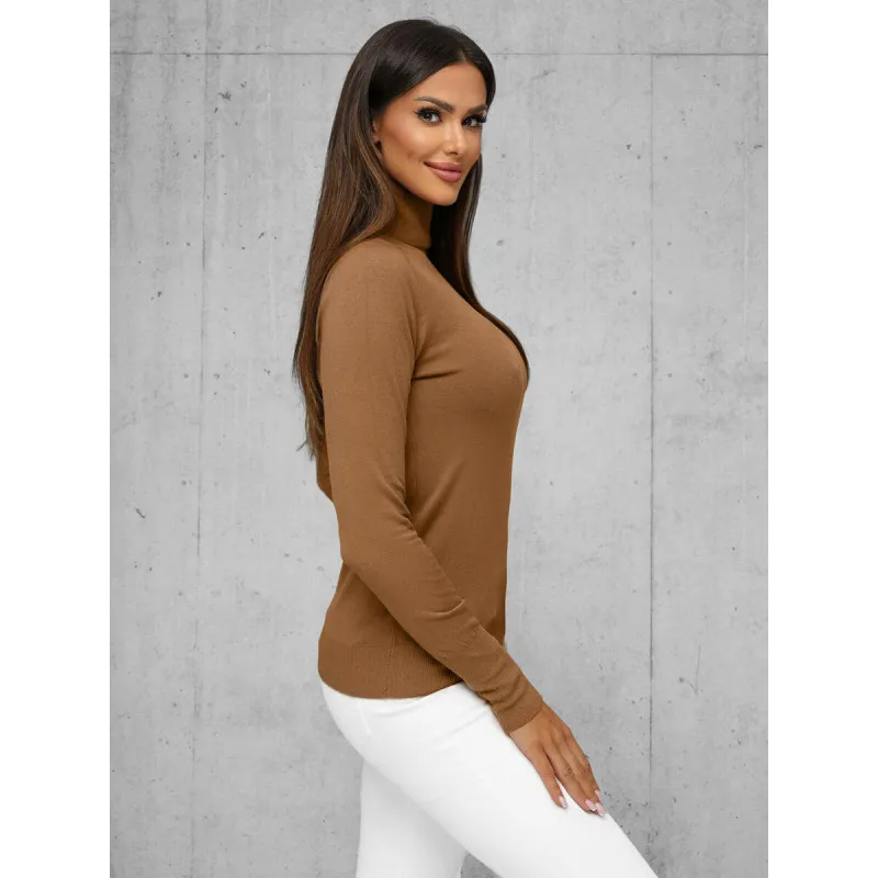 Brązowy sweter damski z wysokim kołnierzem Stelin JS/8009/7
