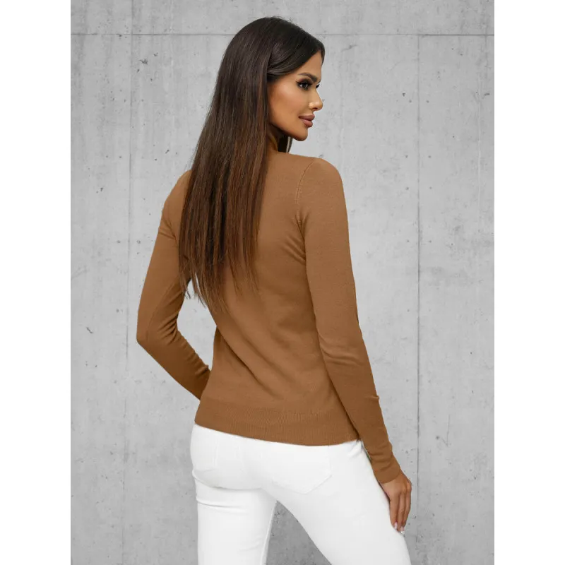 Brązowy sweter damski z wysokim kołnierzem Stelin JS/8009/7
