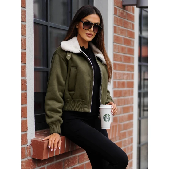 Chaki striukė su baltu kailiuku Edit O/81326