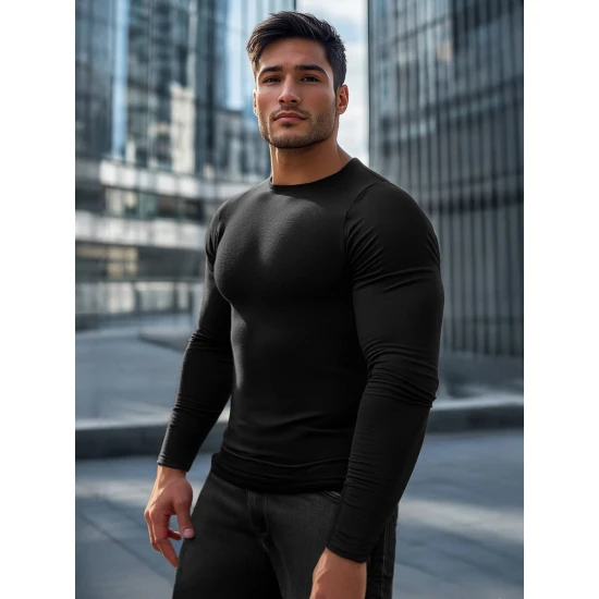 Vyriški juodos spalvos marškinėliai ilgomis rankovėmis Jamat JS/2088