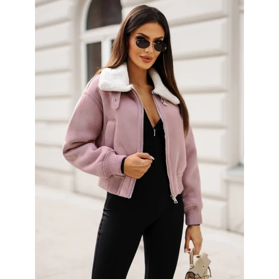 Rožinė striukė su baltu kailiuku Edit O/81326