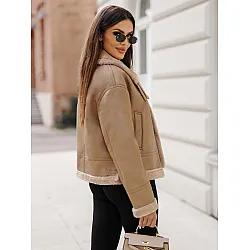 Maria Women's Light Brown Leather Jacket with Fur Trim