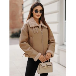 Moteriška rusva odinė striukė su kailiuku Maria