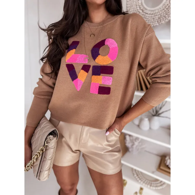 Women's brown oversize jumper Love MY1983