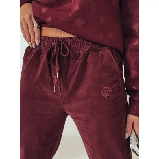 Moteriškos velvetinės bordo spalvos laisvalaikio kelnės Velvi UY2287