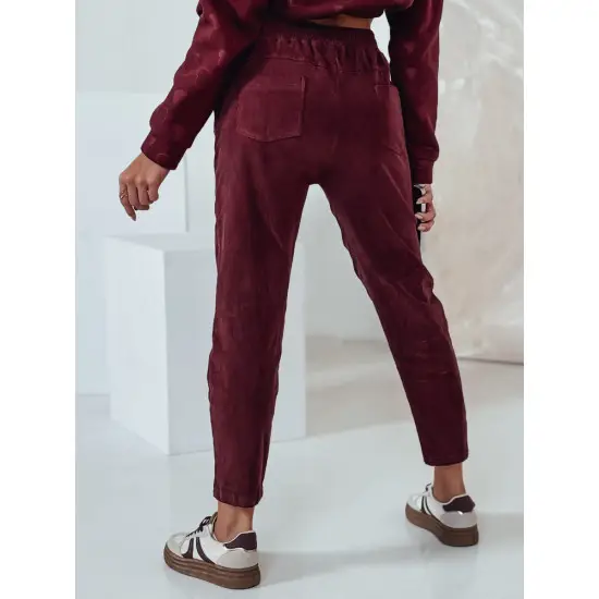 Moteriškos velvetinės bordo spalvos laisvalaikio kelnės Velvi UY2287