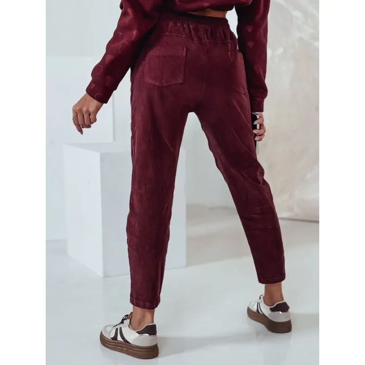 Moteriškos velvetinės bordo spalvos laisvalaikio kelnės Velvi UY2287