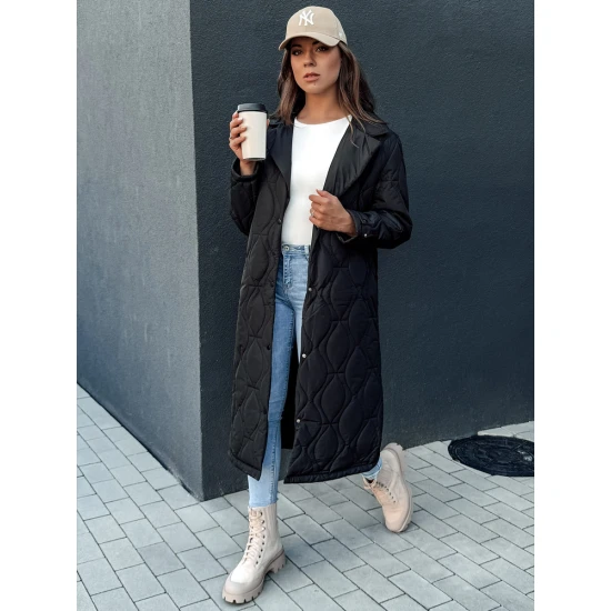 Moteriškas juodas dygsniuotas paltas Dify Striukės