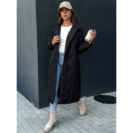 Moteriškas juodas dygsniuotas paltas Dify Striukės