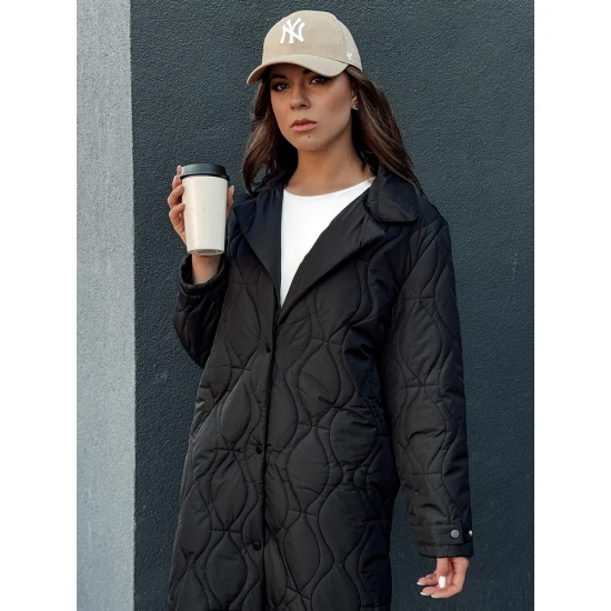 Moteriškas juodas dygsniuotas paltas Dify Striukės