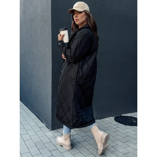 Moteriškas juodas dygsniuotas paltas Dify Striukės