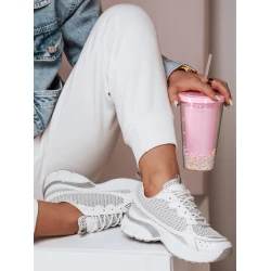 Moteriški balti su sidabro detalėmis laisvalaikio batai Dinamic