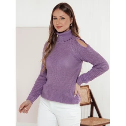 Moteriškas violetinės spalvos megztinis aukštu kaklu Fibi