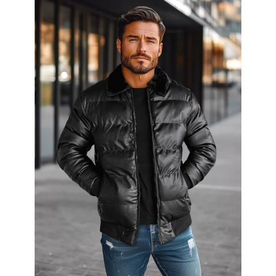 Juoda dygsniuota vyriška striukė Rotir O/M795