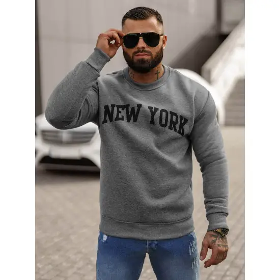 Vyriškas pilkos spalvos džemperis be gobtuvo New York JS/8B1362/5